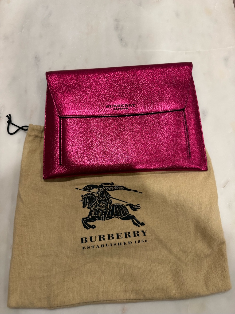 Burberry Metallic Fuchsia Envelope Clutch